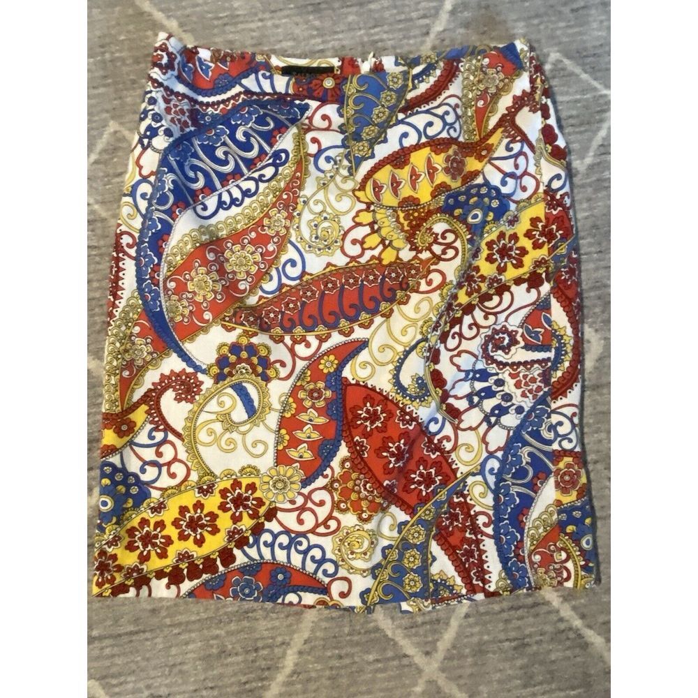 Talbots Womens Red Blue Floral Paisley Pattern Pencil Skirt Size 12 Business